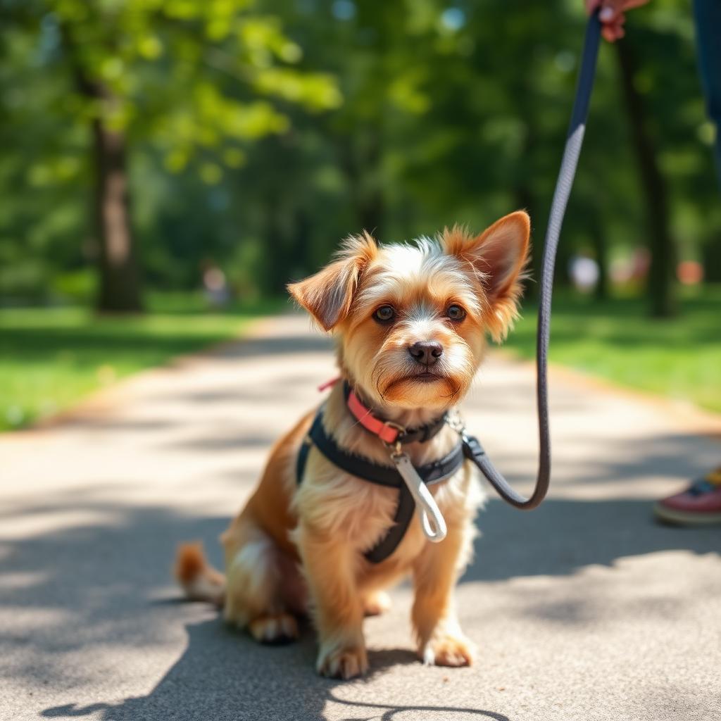 Cachorro andando obediente na guia